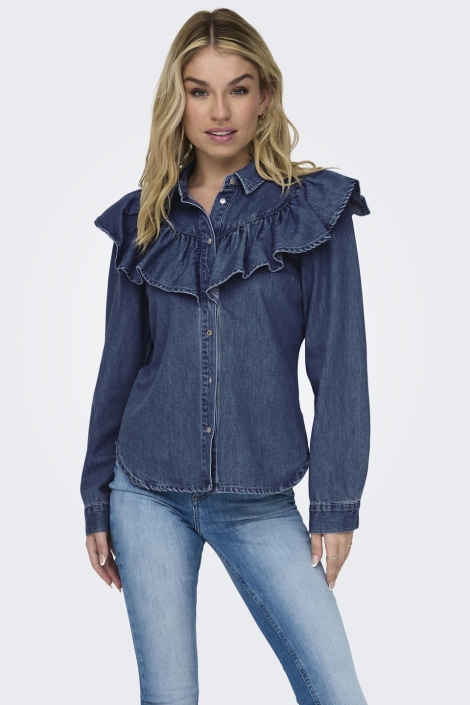 Only onlindigo ls frill dnm shirt qyt no